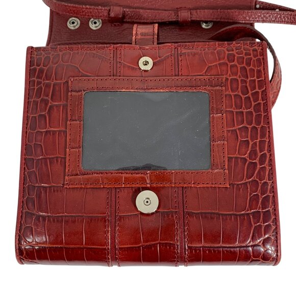 Brighton Oxblood Embossed Croc Leather Organizer Trifold Crossbody Bag EUC - Picture 14 of 14